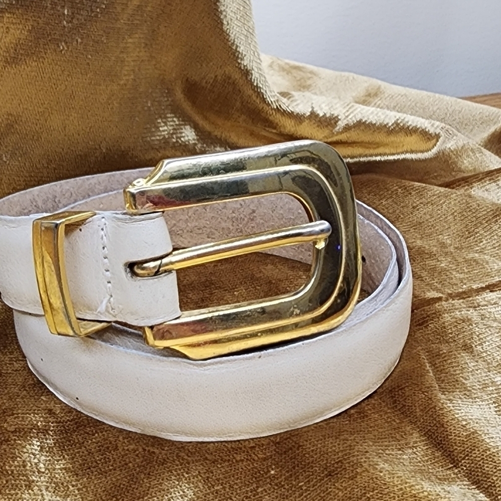 Vintage Phoebe Leather Belt Women's Size Small Cream White Brass Made in Spain - Picture 2 of 11
